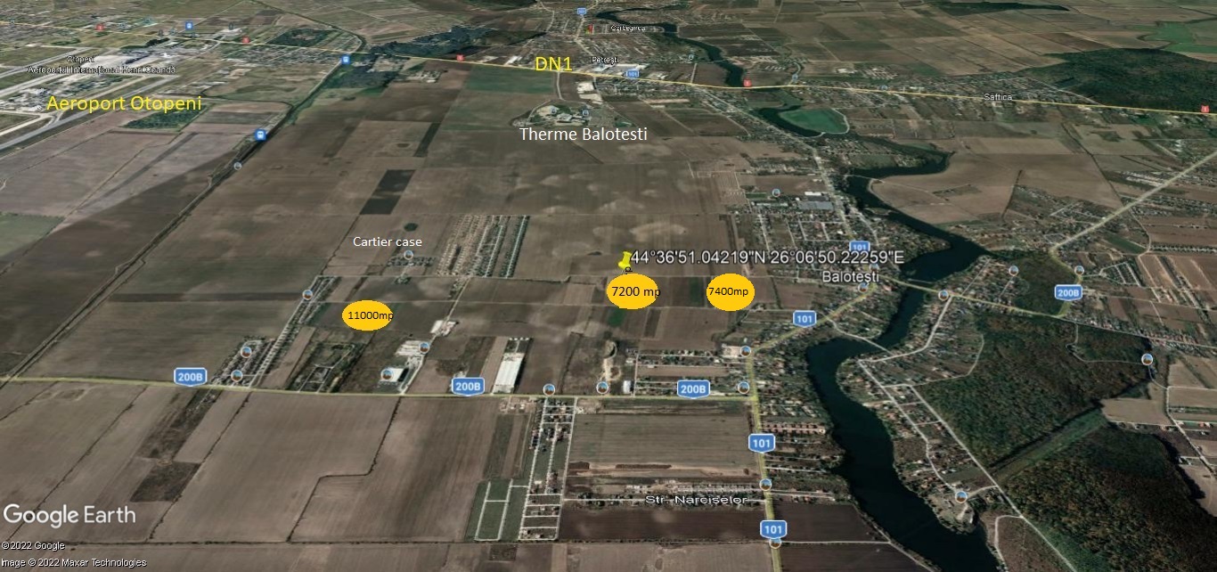 Teren Balotesti 7400 mp intravilan acces la 2 drumuri