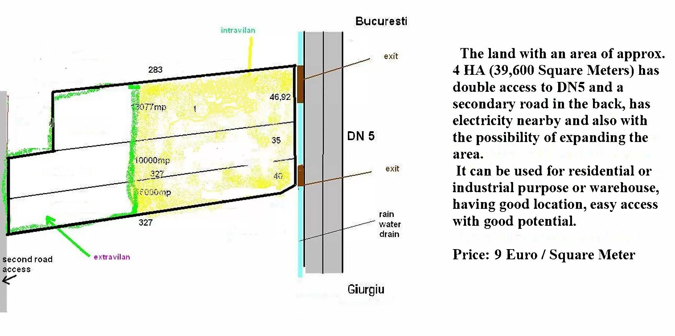 Vanzare teren Calugareni-Uzunu, 4Ha, cu deschidere 112m la DN5, acces dublu, locatie excelenta