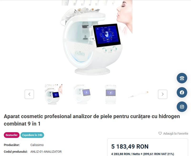 Aparat cosmetic profesional analizor de piele pentru curățare cu hidrogen combinat 9 în 1