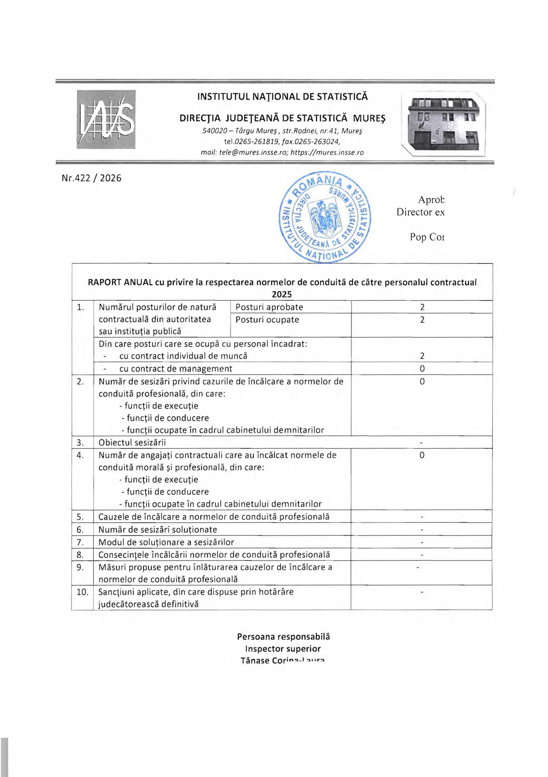 DIRECTIA JUDETEANA DE STATISTICA MURES