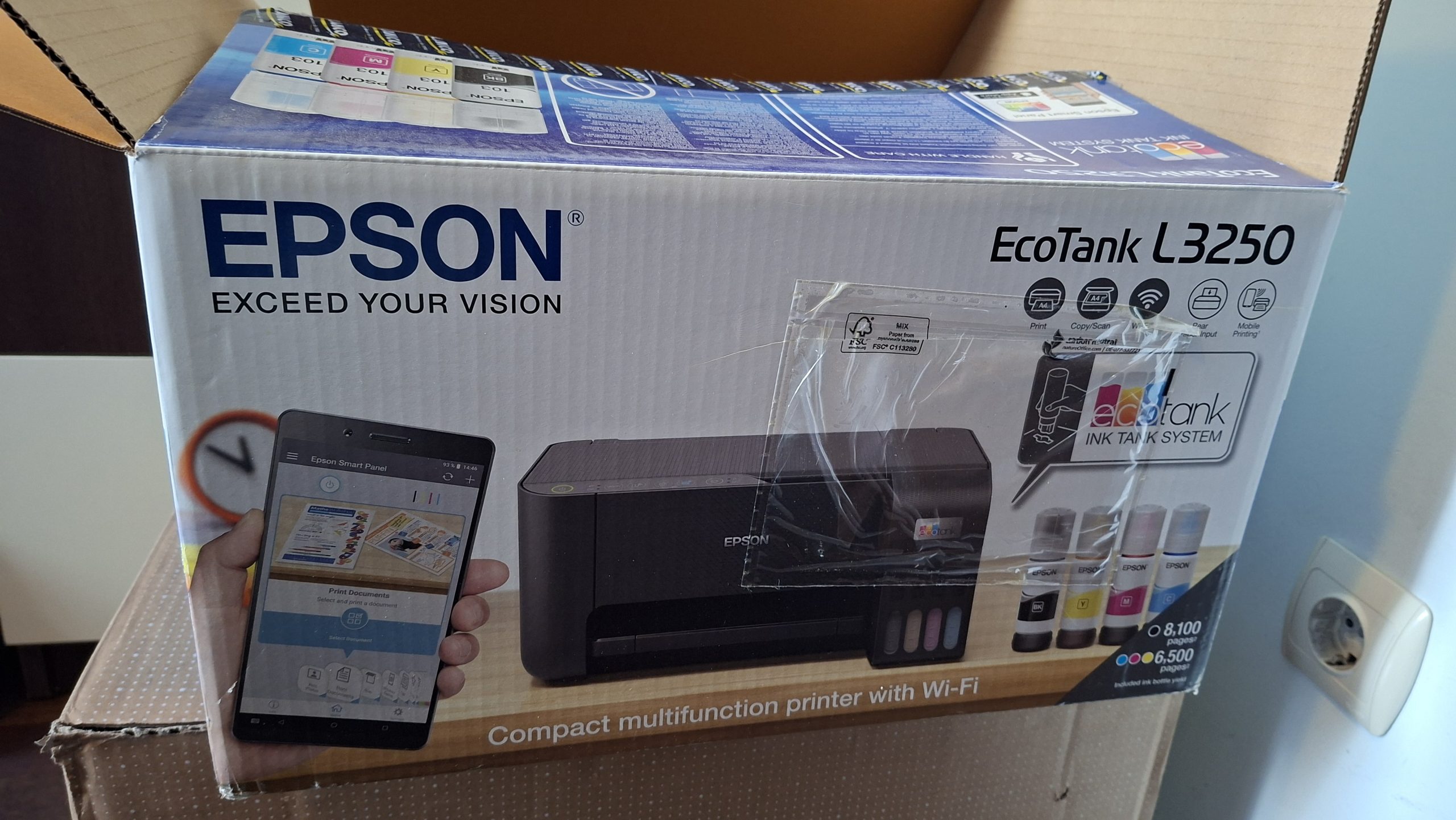 Imprimantă, inkjet color Epson EcoTank L3250, WiFi, USB.