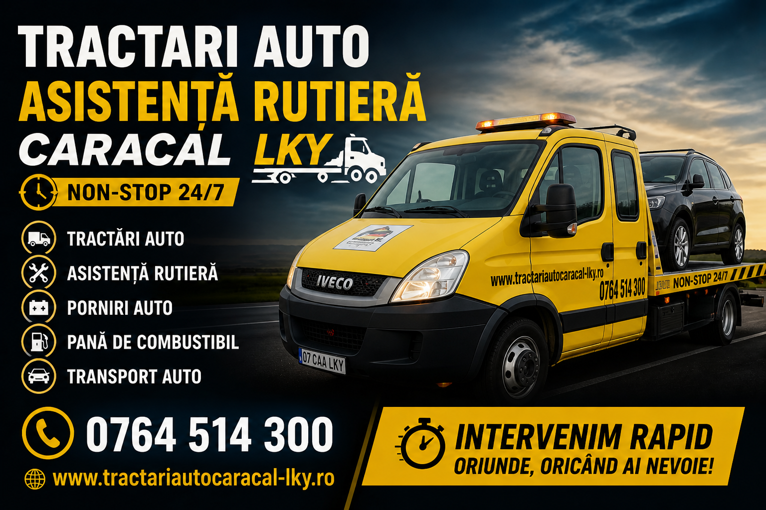 Tractari Auto si Asistenta Rutiera LKY 24/7 | Interventii Rapide Caracal, Olt