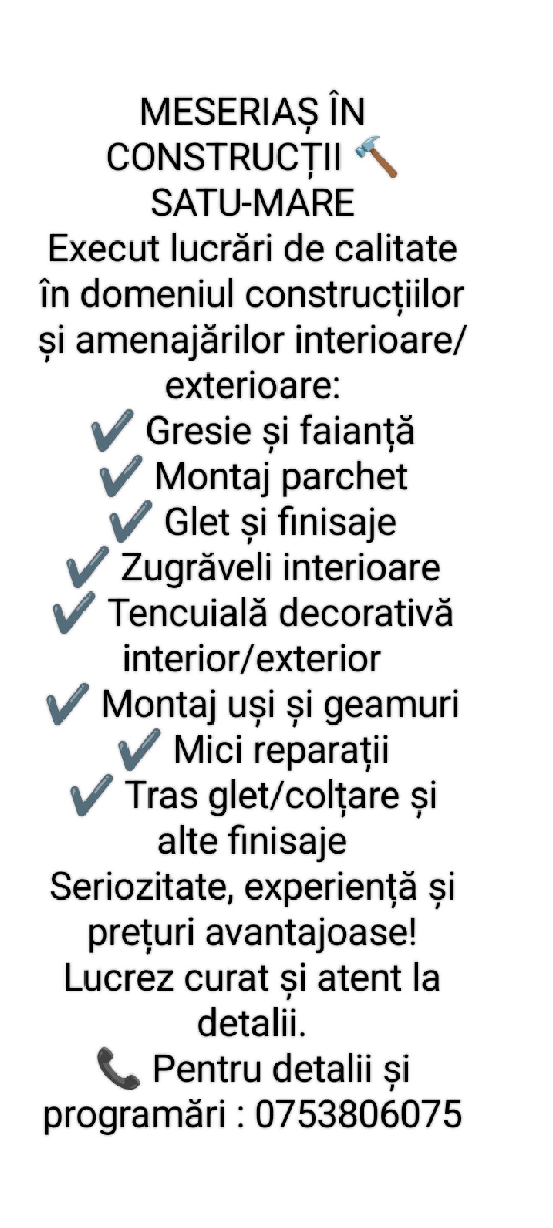 Sunt meseriaș in construcții