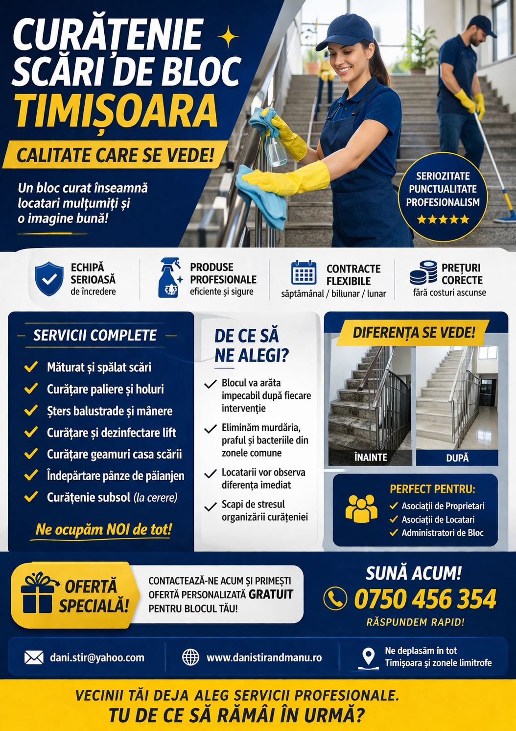 Servicii de curățenie pentru scări de bloc și Asociații de Proprietari – Săcălaz Timiș