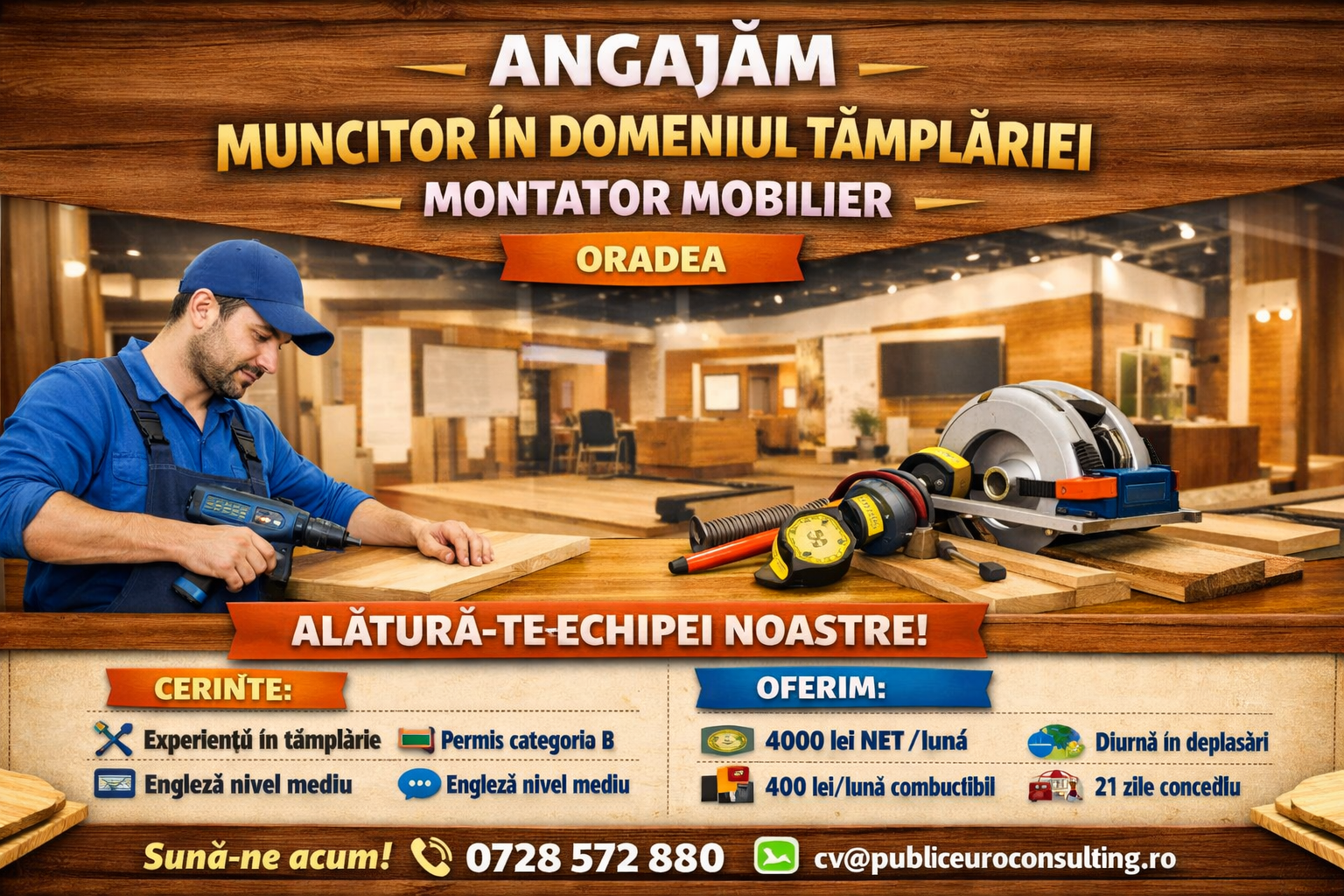 Muncitor in domeniul tamplariei cu permis B