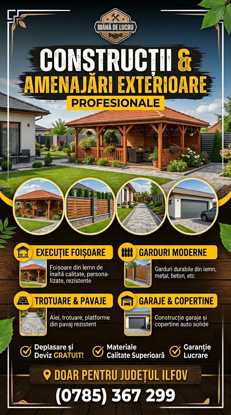 Construcții din Lemn și Amenajări: Foișoare, Garduri, Pontoane (Doar Ilfov)