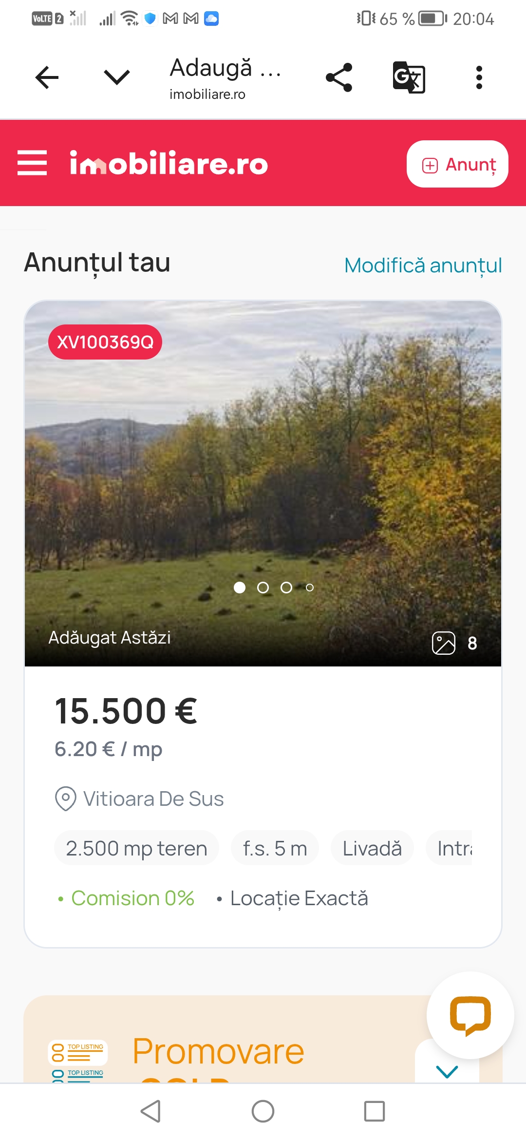 Teren 2500 mp Vitioara de Sus, Prahova