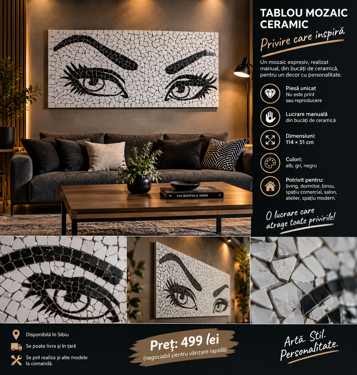 PRIVIREA care atrage toate privirile – tablou mosaic ceramic handmade