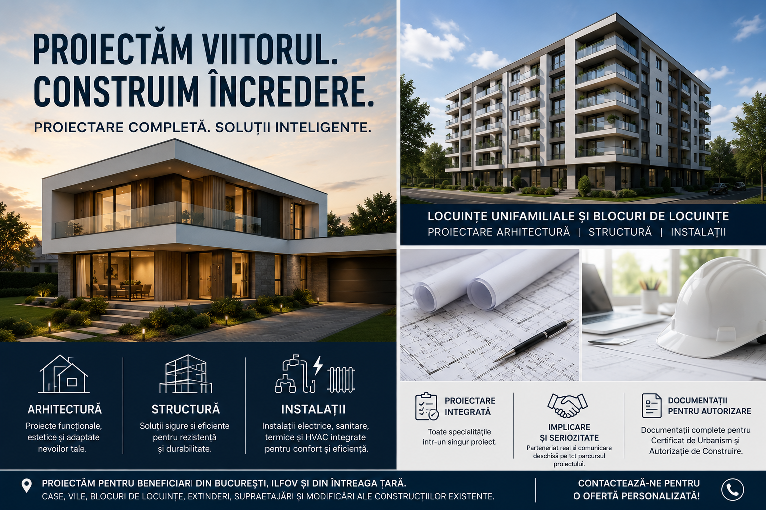 Servicii de proiectare case si blocuri de locuinte; proiectant structura, arhitectura si instalatii